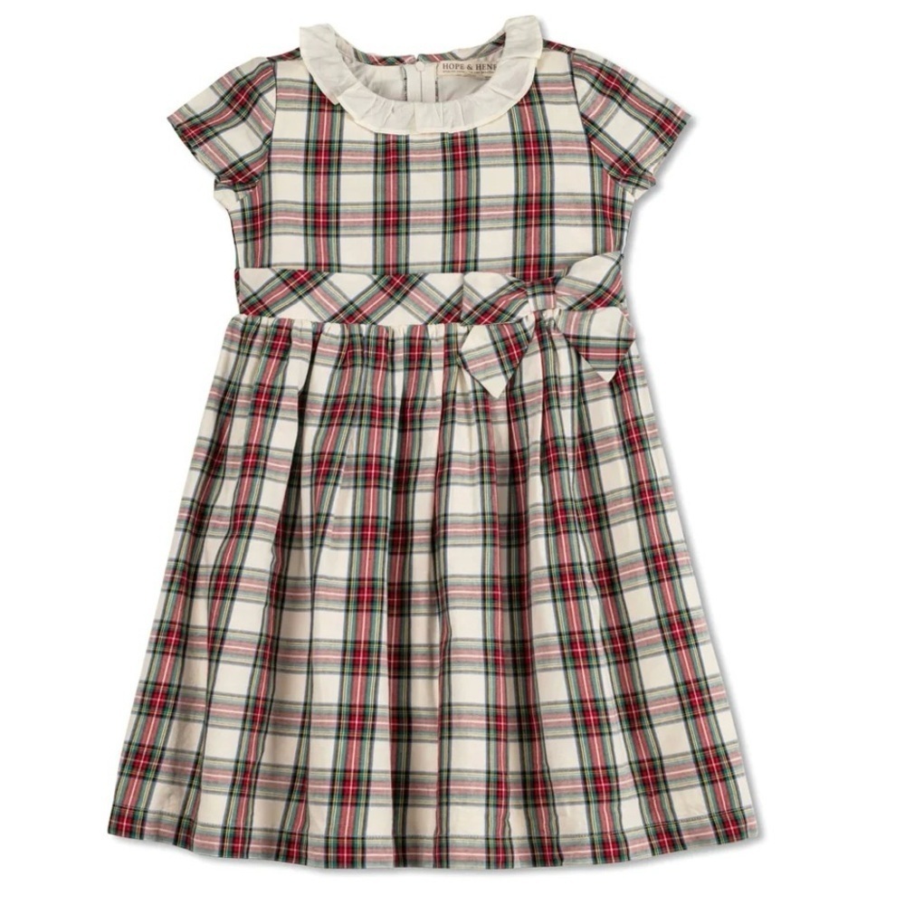 Hope & Henry Plaid Ruffle Collar Organic Party Dress 6 Ivory Holiday Tartan NWT
